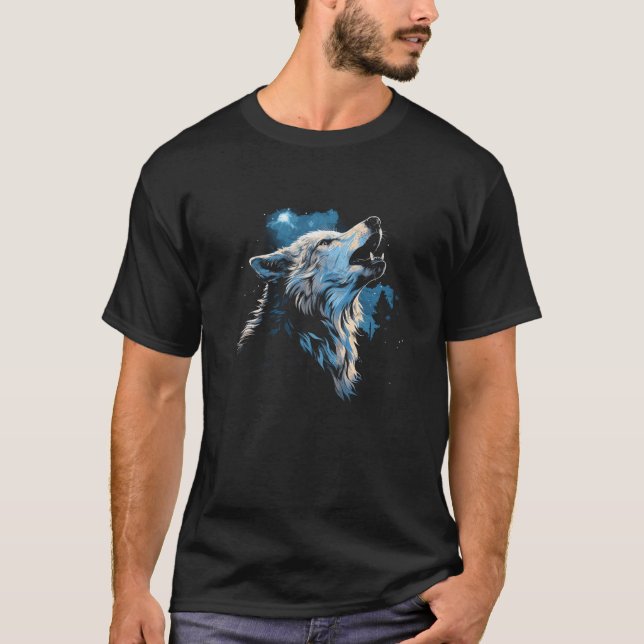 Camiseta Wolf Howling na vida selvagem das mulheres da lua  (Frente)