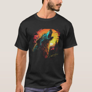 Camiseta Wolf Howling Na Vida Selvagem das Mulheres da Lua