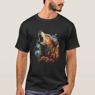 Camiseta Wolf Howling Na Vida Selvagem das Mulheres da Lua