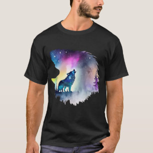 Camiseta Wolf Howling nas luzes do Norte
