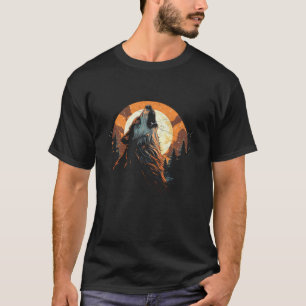 Camiseta Wolf Howling No Cartoon Moon Mens National Par