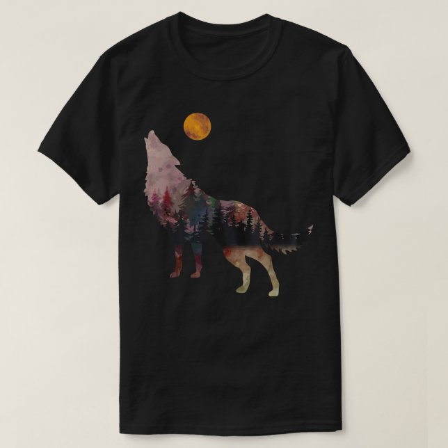 Camiseta Wolf Howling no céu da lua Vikings Wild Lif (Frente do Design)