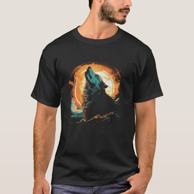 Camiseta Wolf Howling No Parque Nacional Da Lua Wil (Frente)