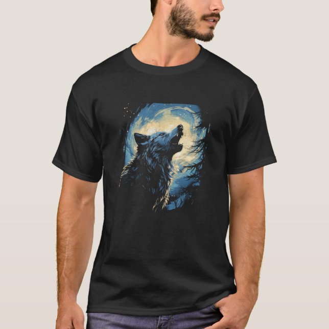 Camiseta Wolf Howling No Parque Nacional Da Moon Mens Wildl (Frente)