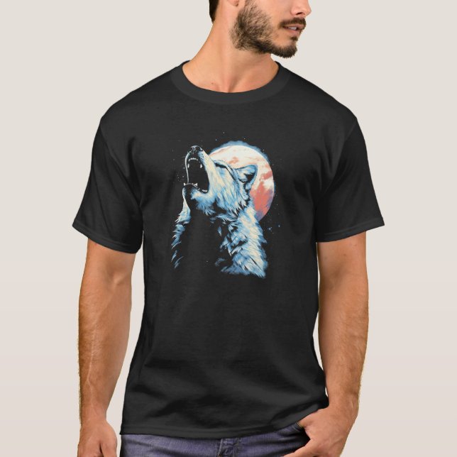Camiseta Wolf Howling With Full Moon in Background - Wolf L (Frente)