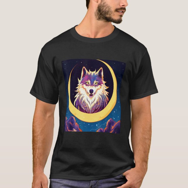 Camiseta Wolf in the Crescent Moon Design (Frente)
