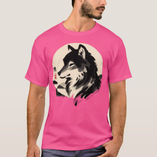 Camiseta Wolf Ink Japonês Mínimo