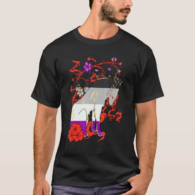Camiseta Wolf Lgbqa Ace Flower Asexuality Pria Asexuality A (Frente)