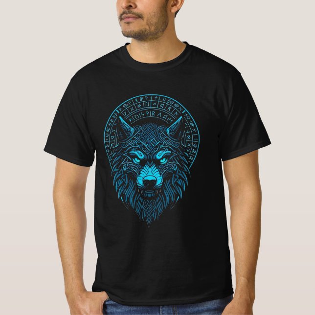 Camiseta Wolf Mask Odin Executa Viking Norse Compass (Frente)