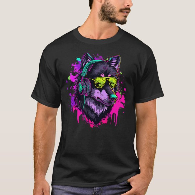 Camiseta Wolf Music DJ Wolf Lover Music Headphones Dance Cl (Frente)
