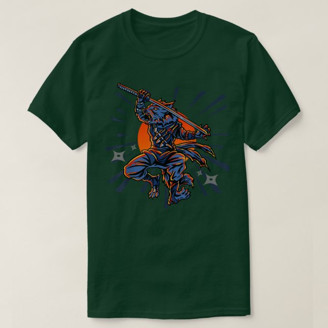 Camiseta Wolf Ninja Samurai Sword Martial Arts Vintage Japa (Frente do Design)