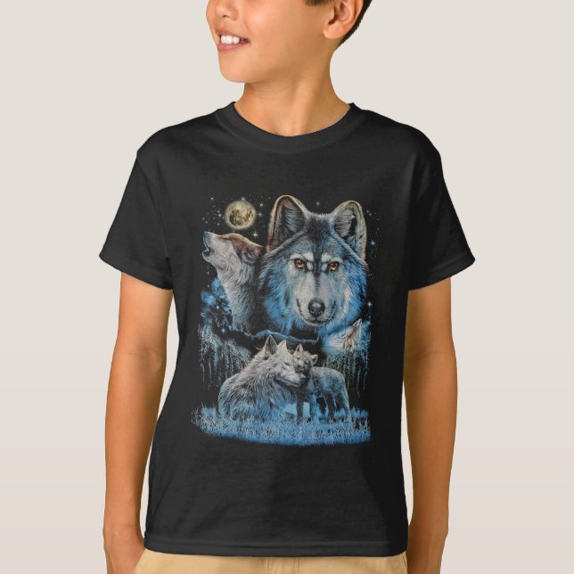 Camiseta Wolf Pack Kids T-Shirt - Brilho na impressão escur (Frente)