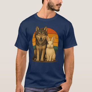 Camiseta Wolf Rabbit Retro Animal Friends vintage