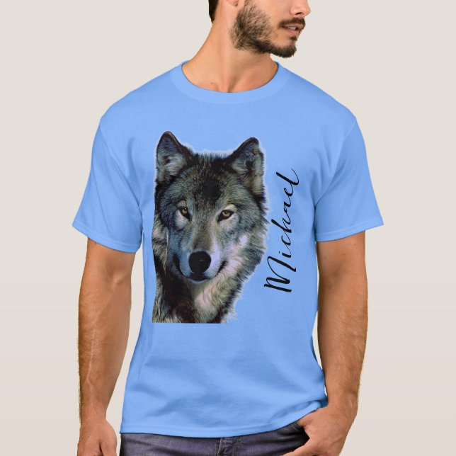 Camiseta Wolf Retraia Seu Nome Manuscrito Personalizado (Frente)