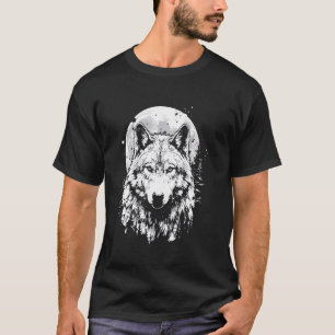 Camiseta Wolf retro design Moon Cinza Howling angustiado