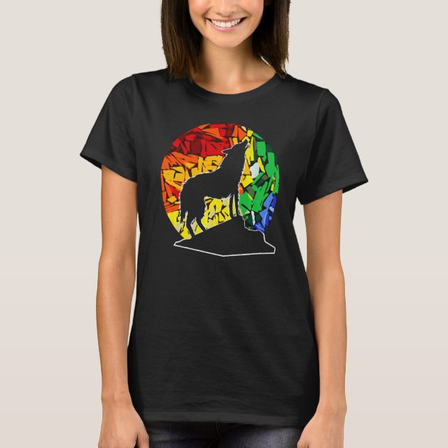 Camiseta Wolf Retro Sunset Wolf Rainbow Color (Frente)