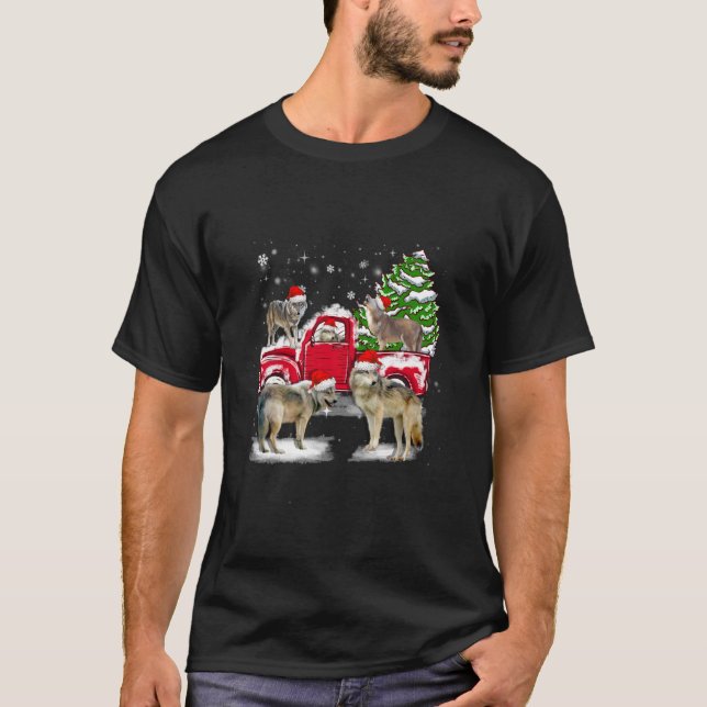 Camiseta Wolf Riding Red Truck Feliz Natal X mas Feio L (Frente)