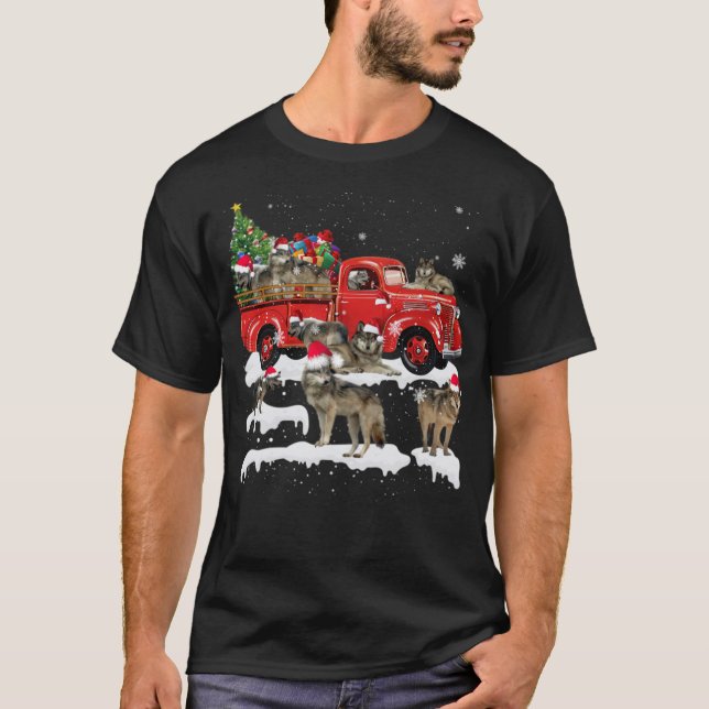 Camiseta Wolf Riding Red Truck Feliz Natal X mas rude (Frente)