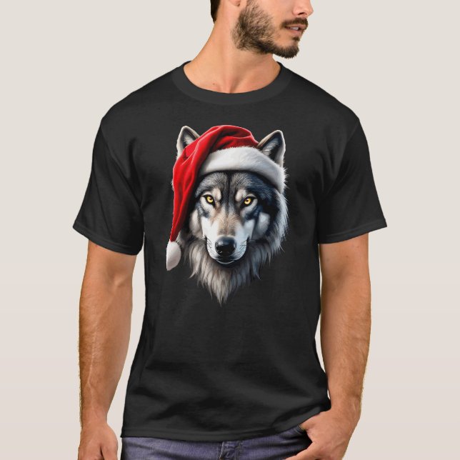 Camiseta Wolf Santa Christmas Funny New Year Xmas Party Chr (Frente)