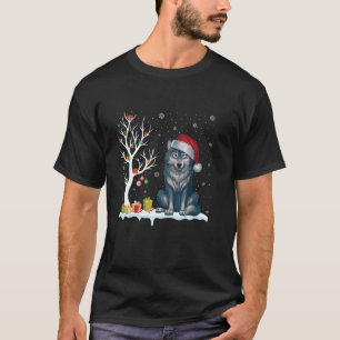 Camiseta Wolf Santa Hat Festivo Árvore Festiva natal claro