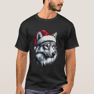 Camiseta Wolf Santa Hat Funny Xmas Wolf Amava Natal Pa