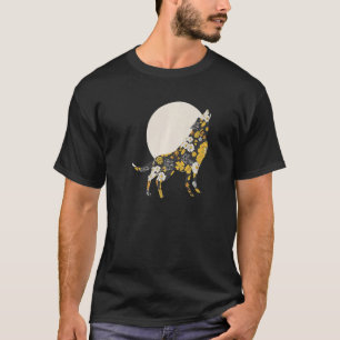 Camiseta Wolf Silhouette Flower Pattern Amigos de Cachorro