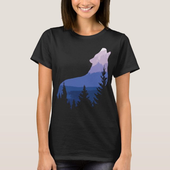 Camiseta Wolf Silhouette Forest Mountain (Frente)