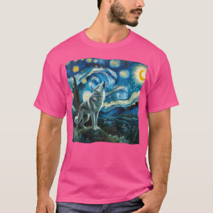Camiseta Wolf Starry Night Howling Moon Engraçado Para Cria