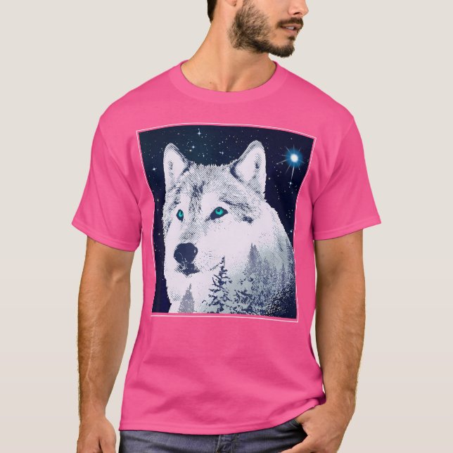 Camiseta Wolf Starry Sky Stars Olhos Para A Natureza Uma Es (Frente)