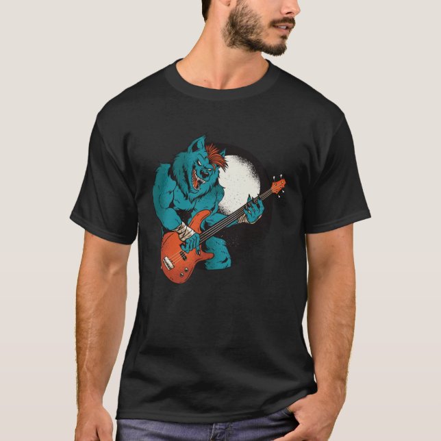 Camiseta Wolf tocando uma guitarra grossa Rock and ro (Frente)