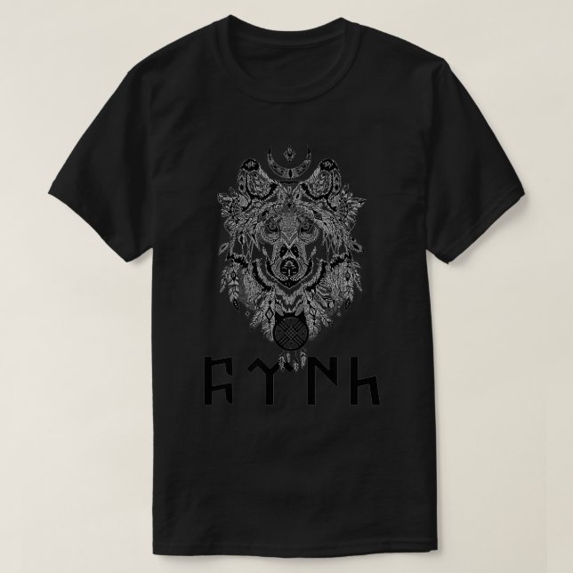 Camiseta Wolf Turk Antiga Inscrição Tengri Antigo Turco (Frente do Design)