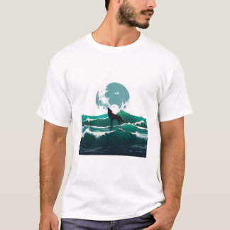 Camiseta Wolf Wave Art - Ukiyo-e Moonlight Design