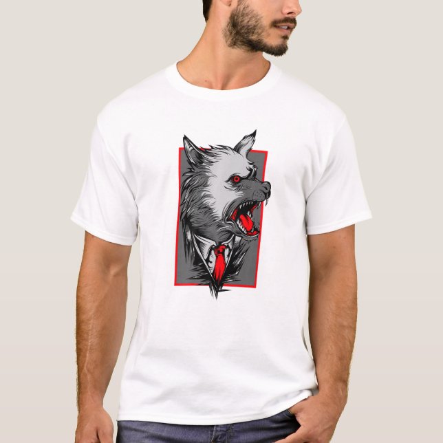 Camiseta Wolf With Red Eyes And Red Tie Animal Wolf (Frente)