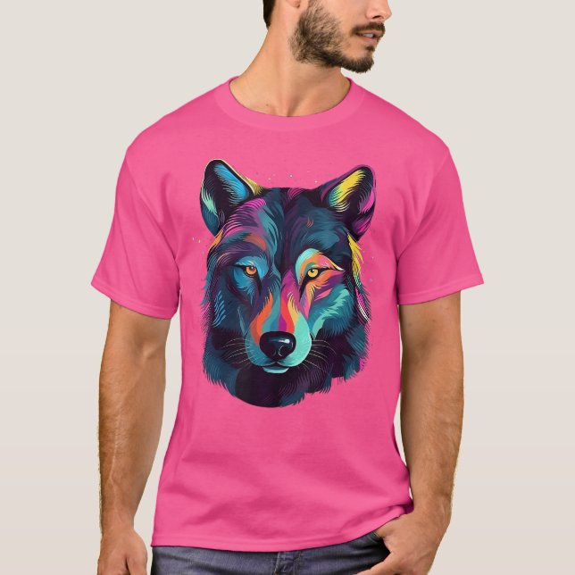 Camiseta Wolf Wolf Pop Art Colorir Art (Frente)