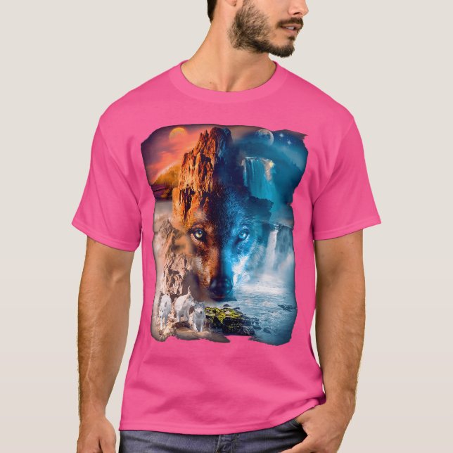 Camiseta Wolf Wolves Moon Sun Yin Yang Ice Fire Snowy Tropi (Frente)