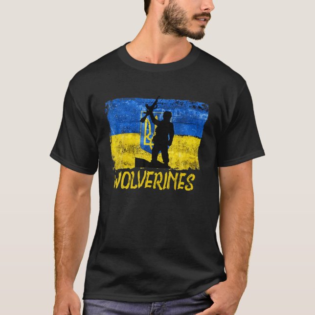 Camiseta Wolverines Apoia Ucrânia, Ucrânia Wolverines Love (Frente)