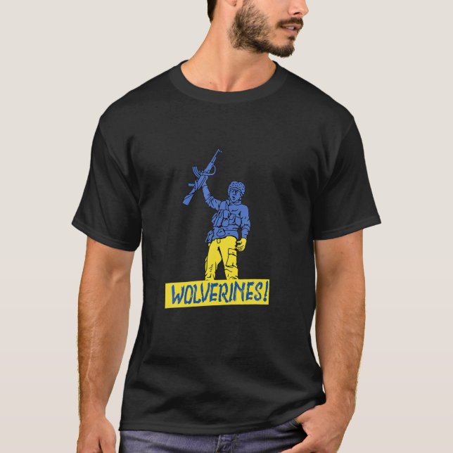Camiseta Wolverines Apoia Ucrânia, Ucrânia Wolverines Love (Frente)