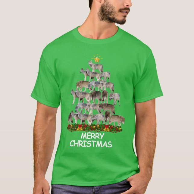 Camiseta Wolves Christmasree Felry Natal engraçado (Frente)