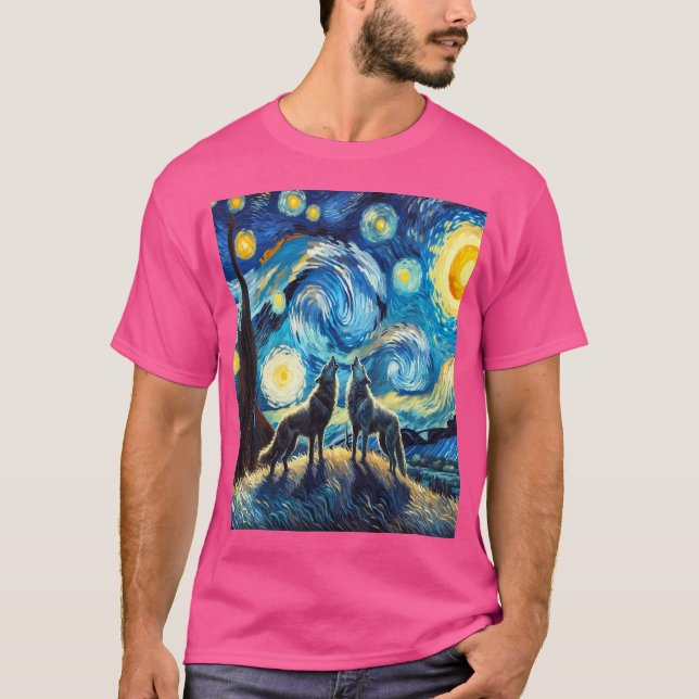 Camiseta Wolves Howling Na Lua Estrelada (Frente)