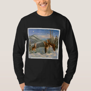 Camiseta Wolves Howling Winter Oil Painting Animal Da