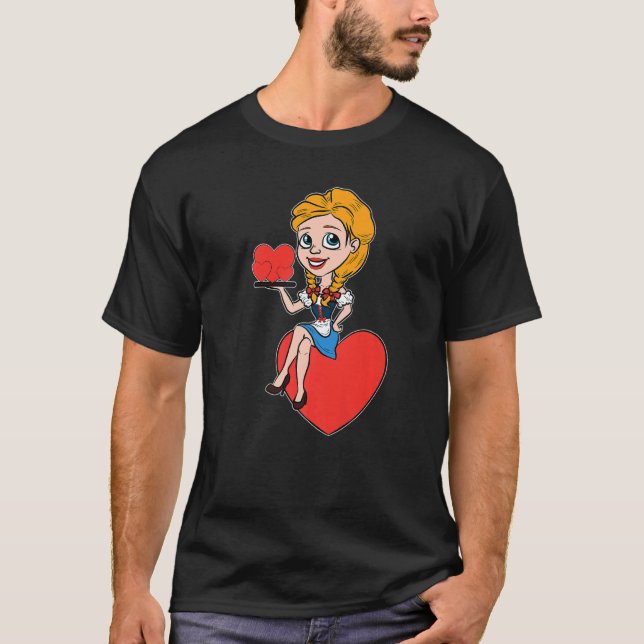 Camiseta Woman Dirndl Heart Valentines Day Fraulein Love (Frente)
