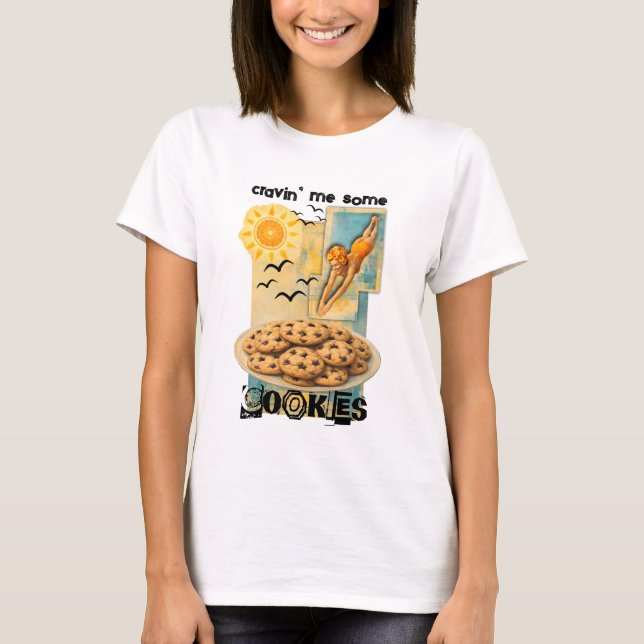 Camiseta Woman diving into cookies collage baking sweets (Frente)