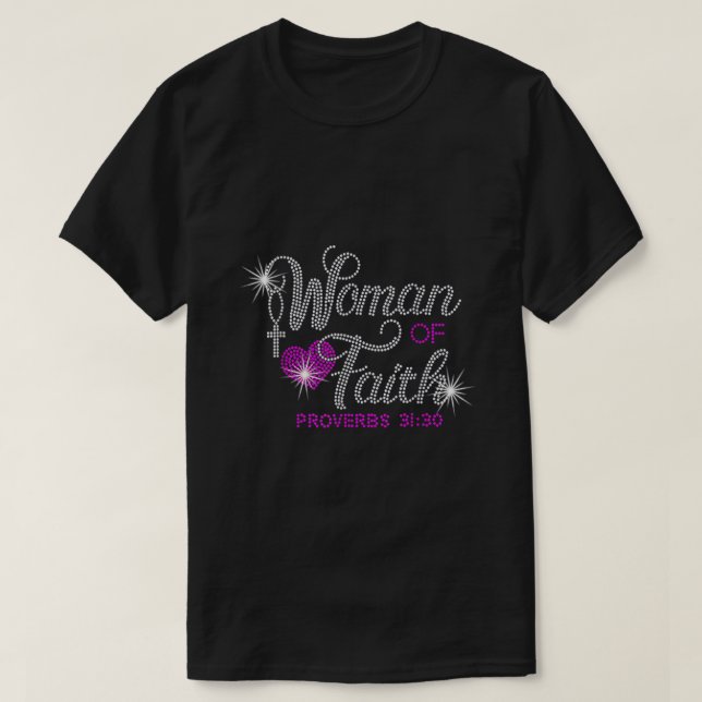Camiseta Woman Of Faith Bling Rhinestone Funny Christian Bi (Frente do Design)