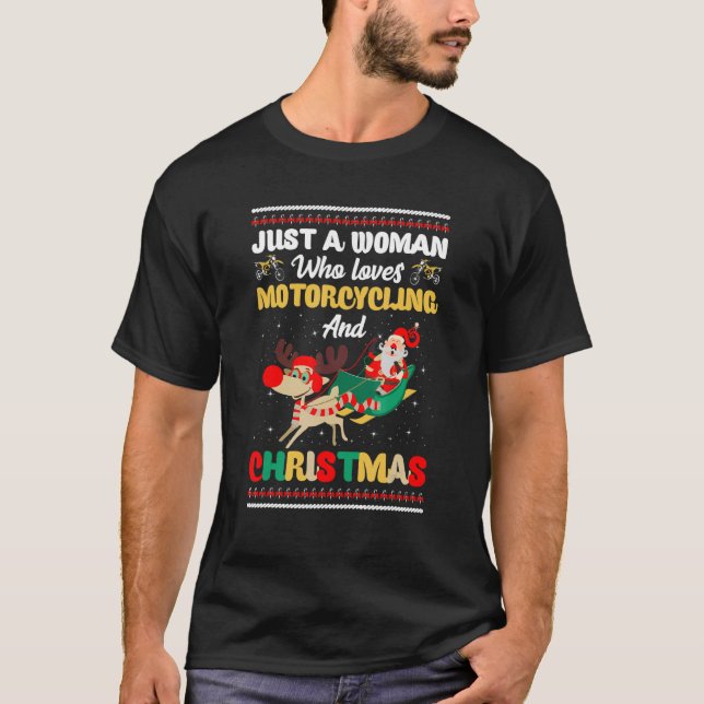 Camiseta Woman who loves Motorcycles and Christmas Fan Xmas (Frente)