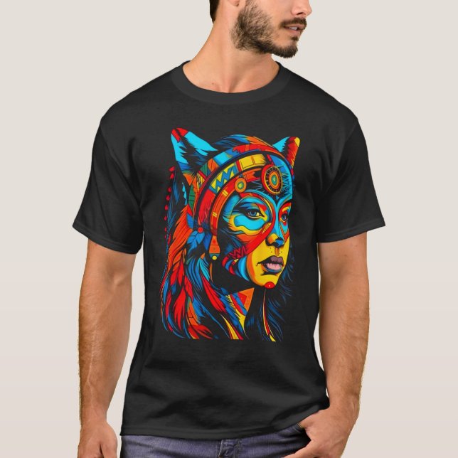 Camiseta Woman Wolf Head Native American Creative (Frente)