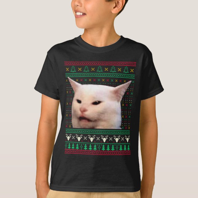 Camiseta Woman Yelling At A Cat Ugly X-mas Sweaters Funny M (Frente)