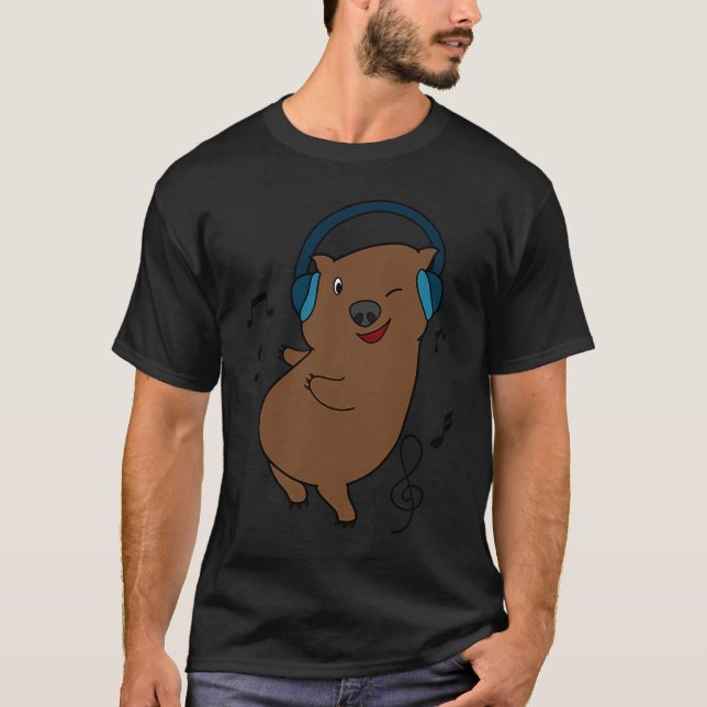 Camiseta Wombat Ouvindo Músico Músico Músico Roedor Bonito (Frente)