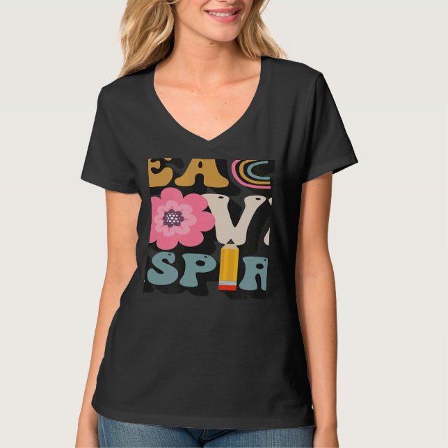 Camiseta Women Back To School Teach Love Inspire female Tea (Frente)