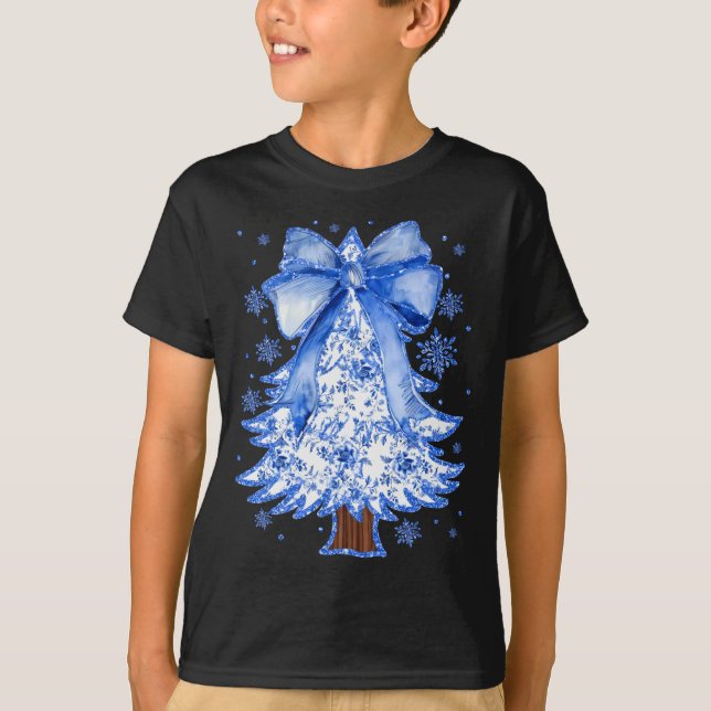 Camiseta Women Christmas Tree Chinoiserie Blue Floral Coque (Frente)