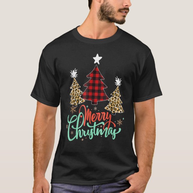 Camiseta Women Leopard Plaid Christmas Tree Merry Christmas (Frente)